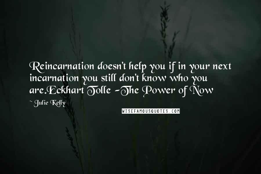 Julie Kelly Quotes: Reincarnation doesn't help you if in your next incarnation you still don't know who you are.Eckhart Tolle -The Power of Now