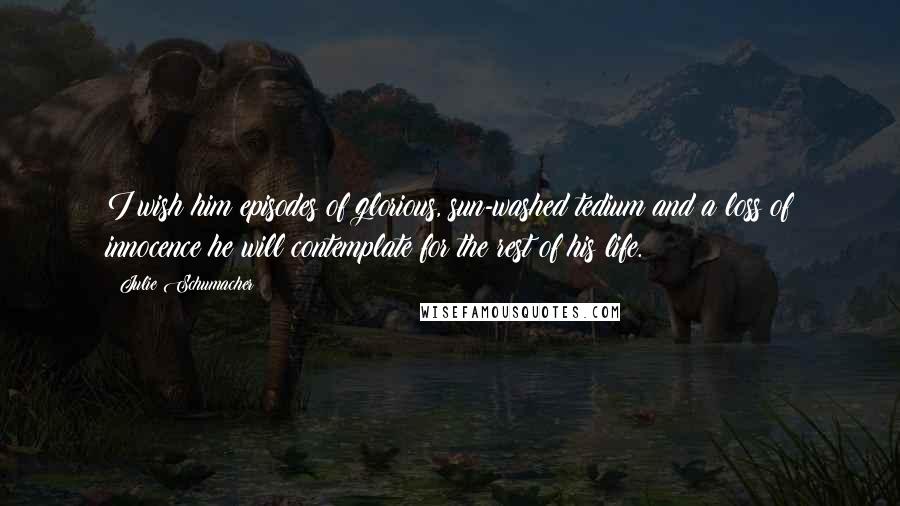 Julie Schumacher Quotes: I wish him episodes of glorious, sun-washed tedium and a loss of innocence he will contemplate for the rest of his life.