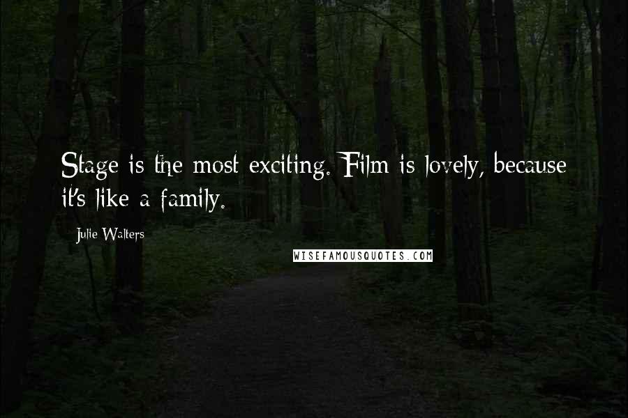 Julie Walters Quotes: Stage is the most exciting. Film is lovely, because it's like a family.