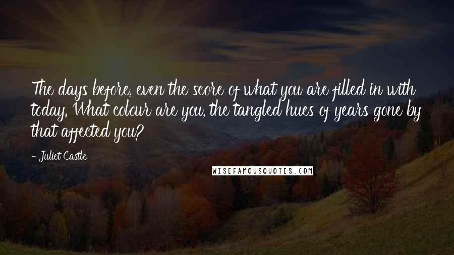 Juliet Castle Quotes: The days before, even the score of what you are filled in with today. What colour are you, the tangled hues of years gone by that affected you?