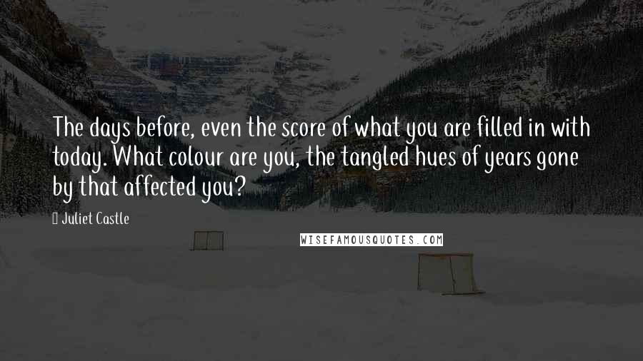 Juliet Castle Quotes: The days before, even the score of what you are filled in with today. What colour are you, the tangled hues of years gone by that affected you?