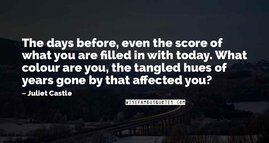 Juliet Castle Quotes: The days before, even the score of what you are filled in with today. What colour are you, the tangled hues of years gone by that affected you?