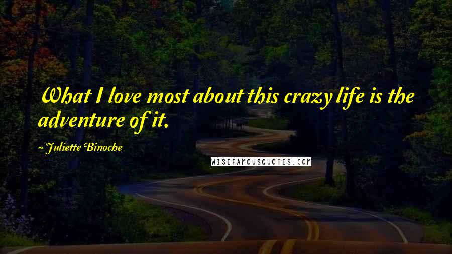 Juliette Binoche Quotes: What I love most about this crazy life is the adventure of it.