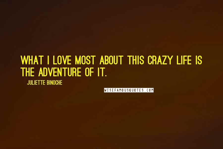 Juliette Binoche Quotes: What I love most about this crazy life is the adventure of it.