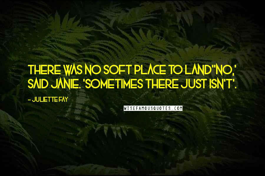 Juliette Fay Quotes: There was no soft place to land''No,' said Janie. 'Sometimes there just isn't'.