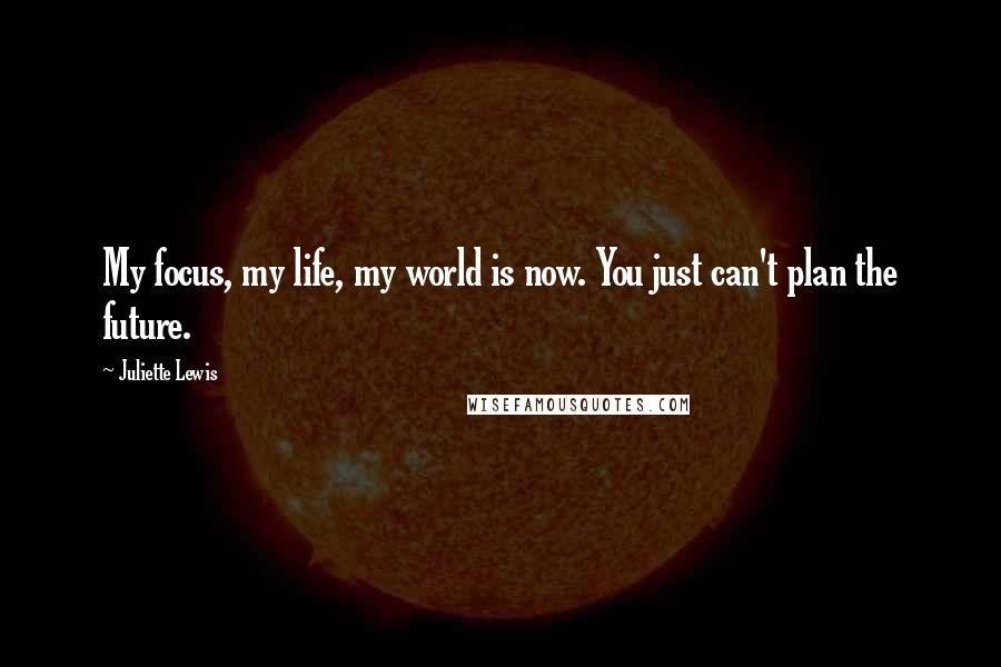 Juliette Lewis Quotes: My focus, my life, my world is now. You just can't plan the future.