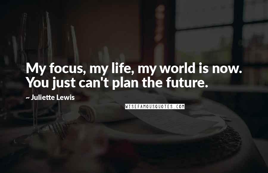 Juliette Lewis Quotes: My focus, my life, my world is now. You just can't plan the future.