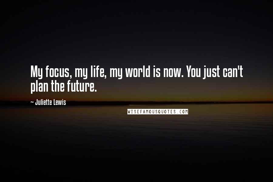 Juliette Lewis Quotes: My focus, my life, my world is now. You just can't plan the future.