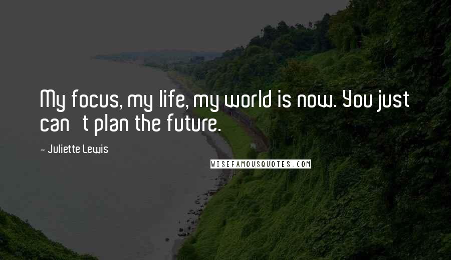 Juliette Lewis Quotes: My focus, my life, my world is now. You just can't plan the future.