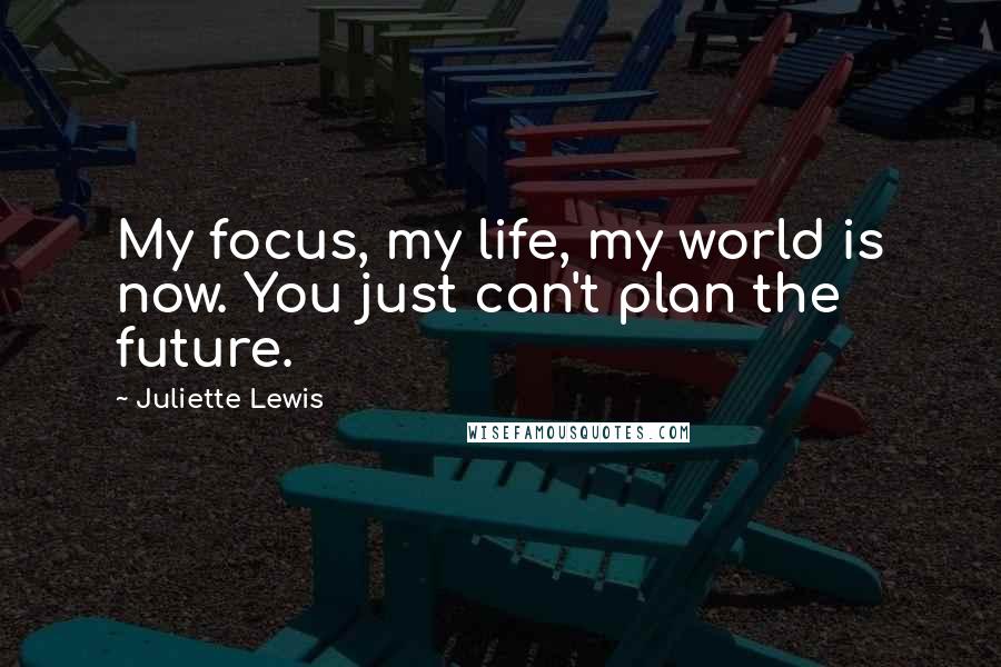 Juliette Lewis Quotes: My focus, my life, my world is now. You just can't plan the future.