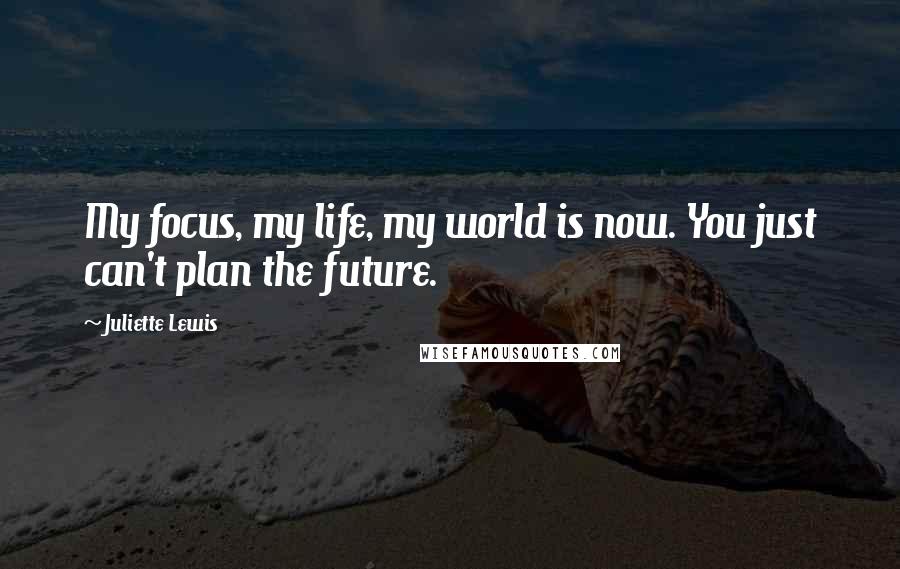 Juliette Lewis Quotes: My focus, my life, my world is now. You just can't plan the future.