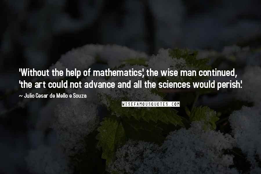 Julio Cesar De Mello E Souza Quotes: 'Without the help of mathematics,' the wise man continued, 'the art could not advance and all the sciences would perish.'