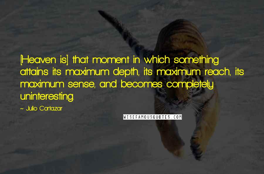 Julio Cortazar Quotes: [Heaven is] that moment in which something attains its maximum depth, its maximum reach, its maximum sense, and becomes completely uninteresting.