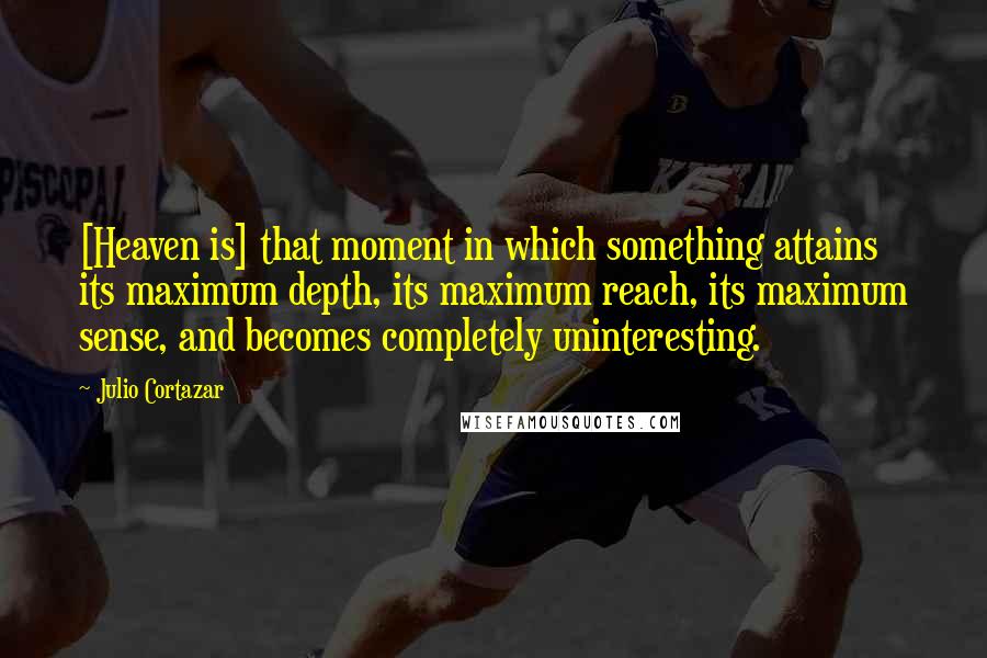 Julio Cortazar Quotes: [Heaven is] that moment in which something attains its maximum depth, its maximum reach, its maximum sense, and becomes completely uninteresting.