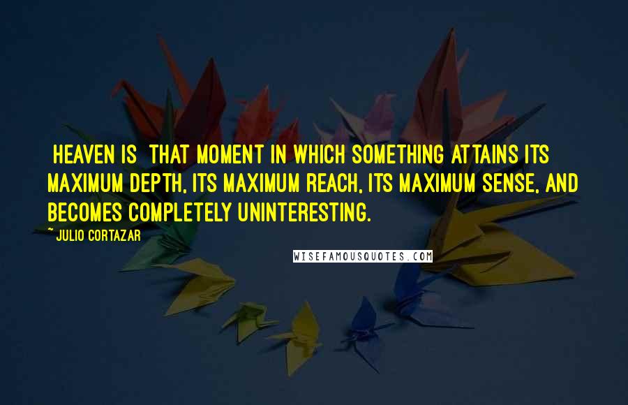 Julio Cortazar Quotes: [Heaven is] that moment in which something attains its maximum depth, its maximum reach, its maximum sense, and becomes completely uninteresting.