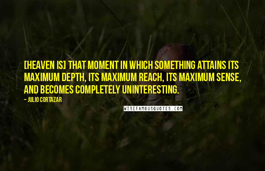 Julio Cortazar Quotes: [Heaven is] that moment in which something attains its maximum depth, its maximum reach, its maximum sense, and becomes completely uninteresting.