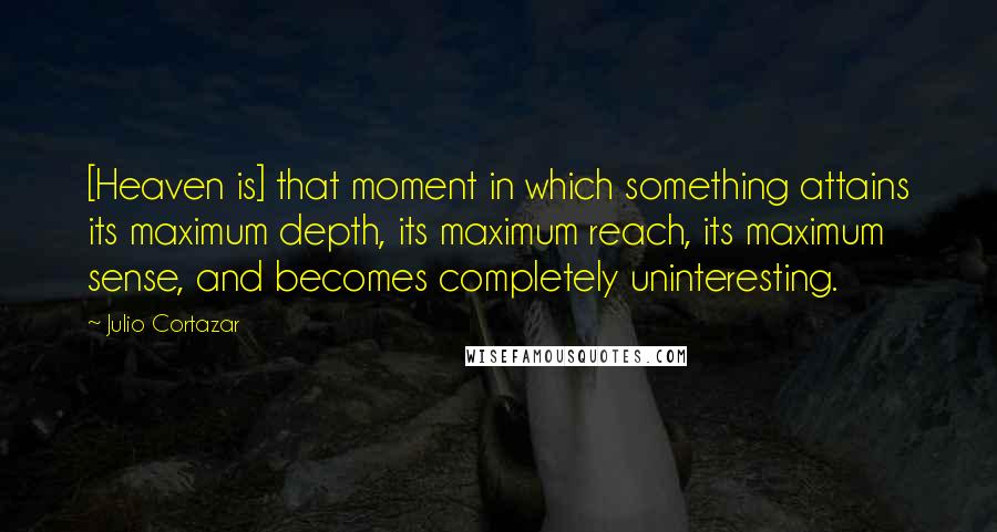 Julio Cortazar Quotes: [Heaven is] that moment in which something attains its maximum depth, its maximum reach, its maximum sense, and becomes completely uninteresting.