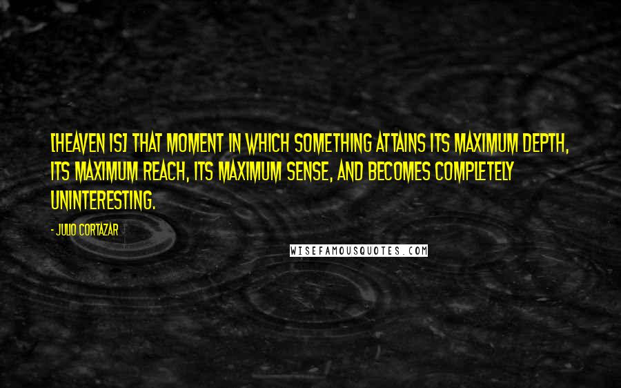 Julio Cortazar Quotes: [Heaven is] that moment in which something attains its maximum depth, its maximum reach, its maximum sense, and becomes completely uninteresting.