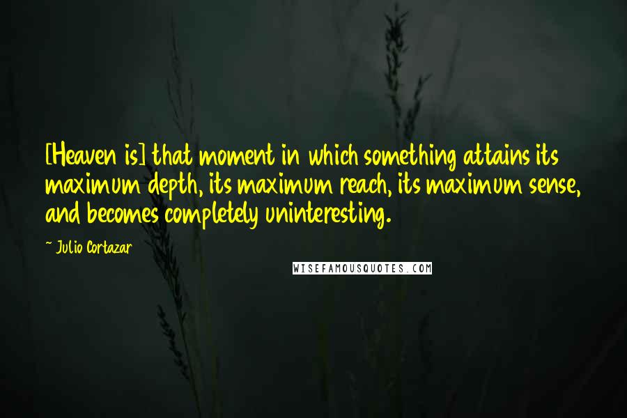 Julio Cortazar Quotes: [Heaven is] that moment in which something attains its maximum depth, its maximum reach, its maximum sense, and becomes completely uninteresting.