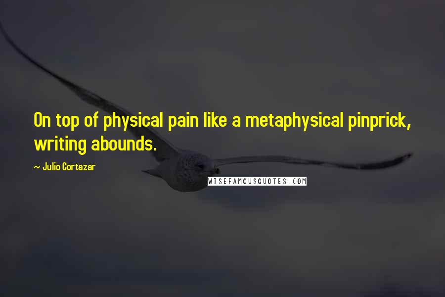 Julio Cortazar Quotes: On top of physical pain like a metaphysical pinprick, writing abounds.
