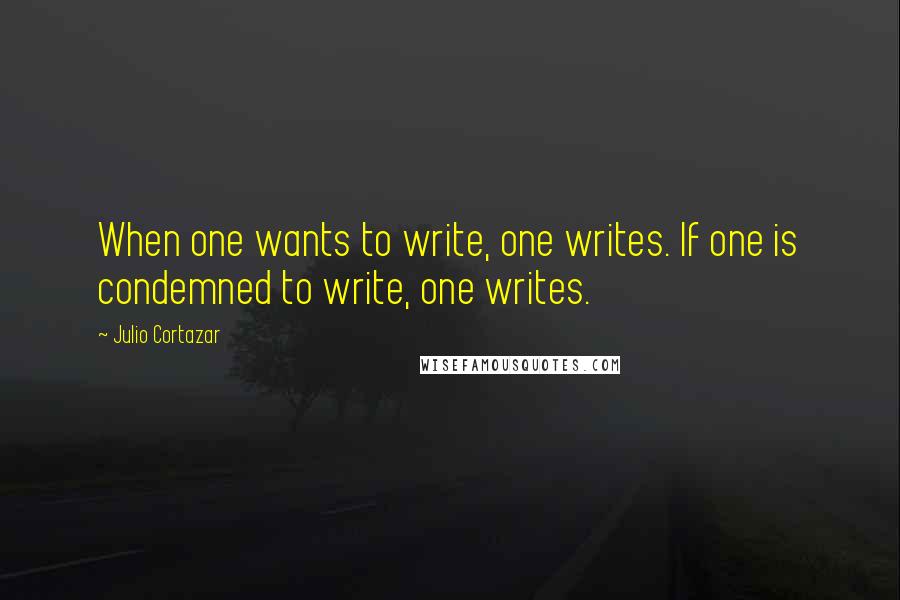 Julio Cortazar Quotes: When one wants to write, one writes. If one is condemned to write, one writes.
