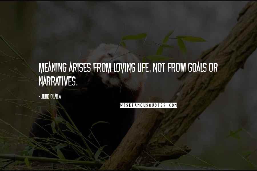 Julio Olalla Quotes: Meaning arises from loving life, not from goals or narratives.