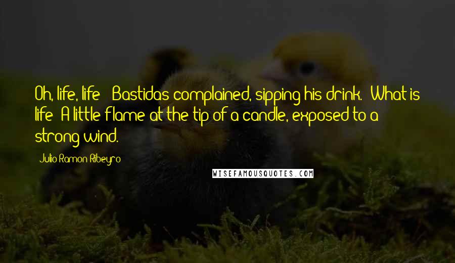 Julio Ramon Ribeyro Quotes: Oh, life, life!" Bastidas complained, sipping his drink. "What is life? A little flame at the tip of a candle, exposed to a strong wind.