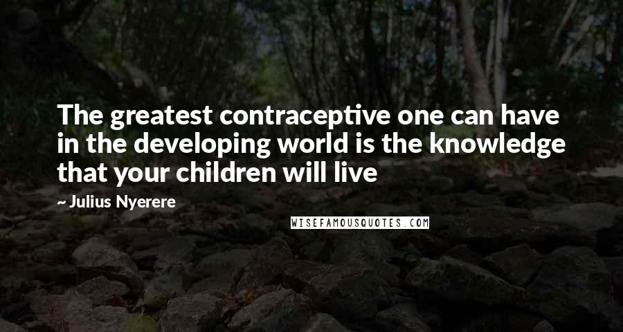 Julius Nyerere Quotes: The greatest contraceptive one can have in the developing world is the knowledge that your children will live