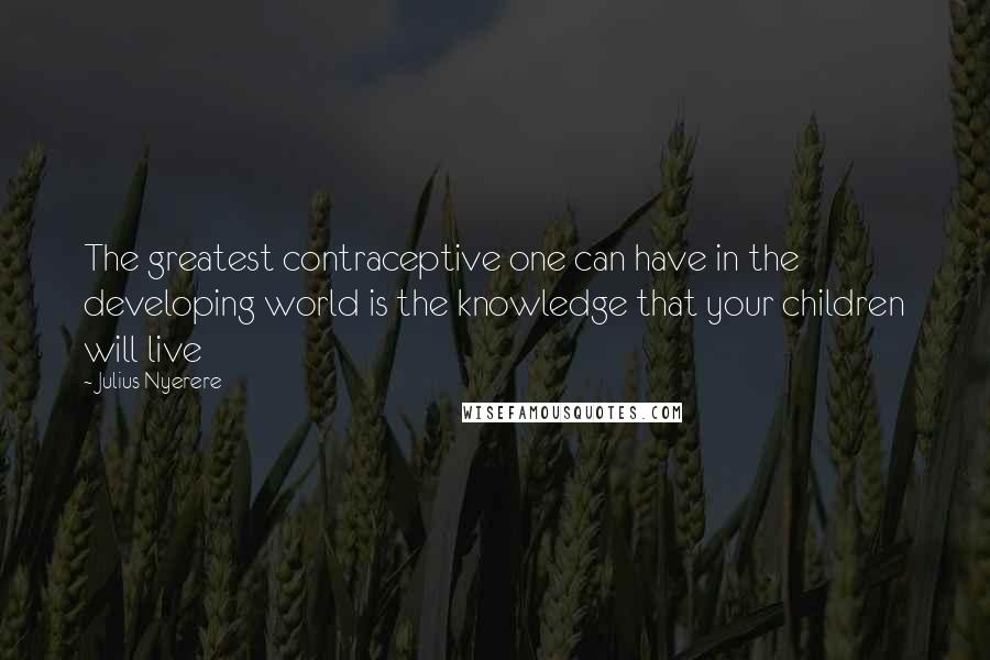 Julius Nyerere Quotes: The greatest contraceptive one can have in the developing world is the knowledge that your children will live