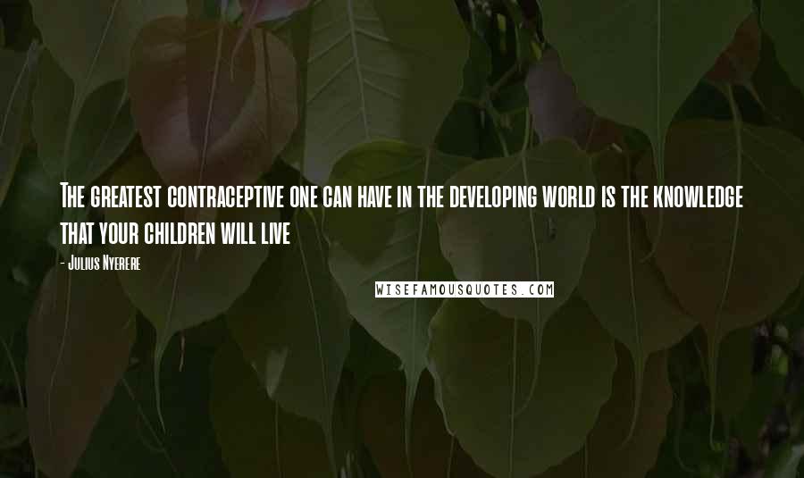 Julius Nyerere Quotes: The greatest contraceptive one can have in the developing world is the knowledge that your children will live