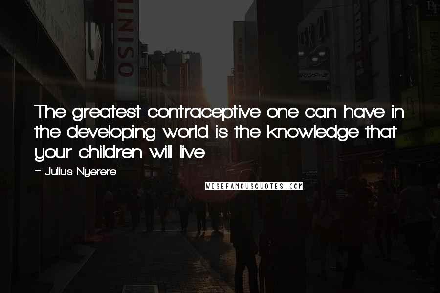 Julius Nyerere Quotes: The greatest contraceptive one can have in the developing world is the knowledge that your children will live