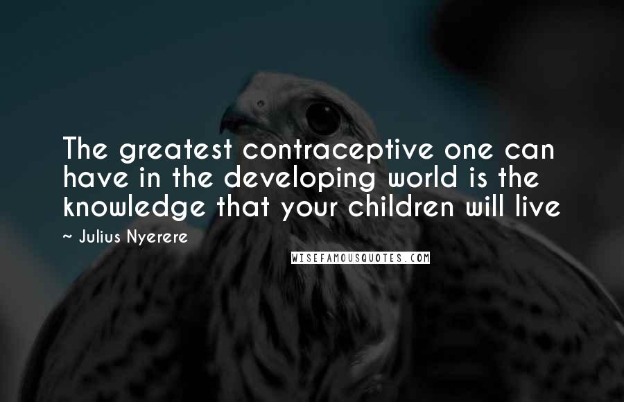 Julius Nyerere Quotes: The greatest contraceptive one can have in the developing world is the knowledge that your children will live