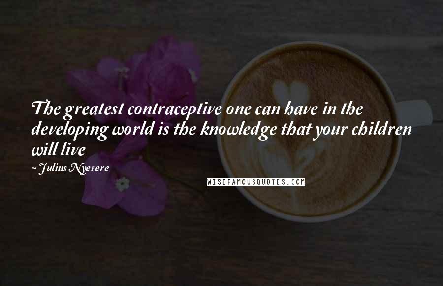 Julius Nyerere Quotes: The greatest contraceptive one can have in the developing world is the knowledge that your children will live