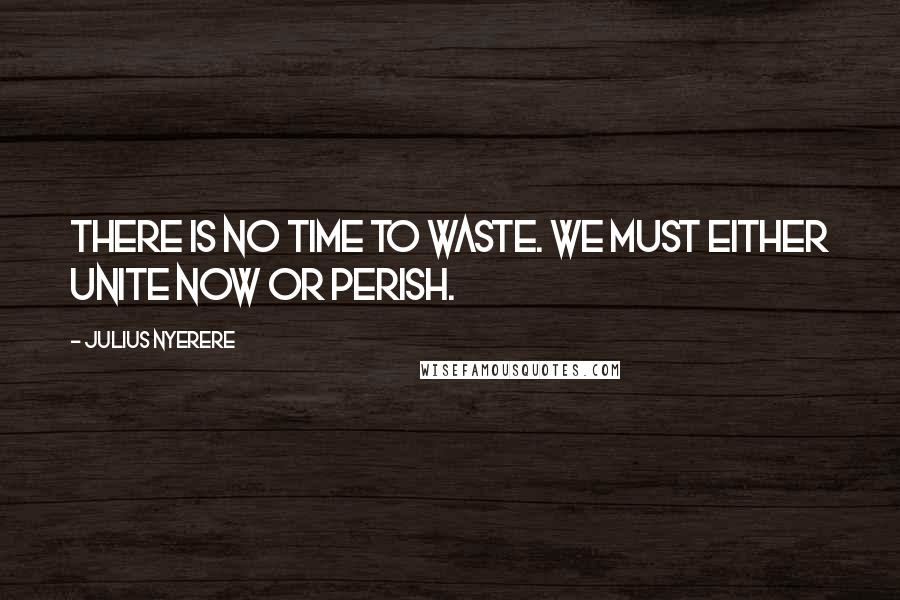 Julius Nyerere Quotes: There is no time to waste. We must either unite now or perish.
