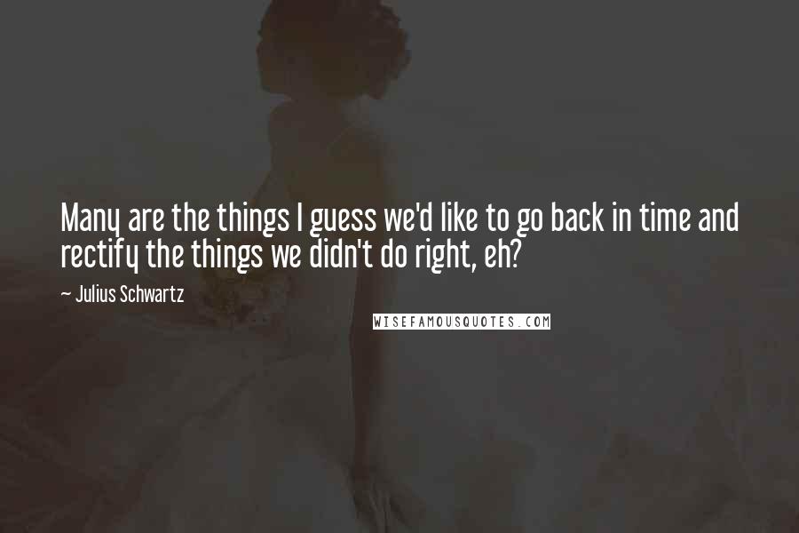 Julius Schwartz Quotes: Many are the things I guess we'd like to go back in time and rectify the things we didn't do right, eh?