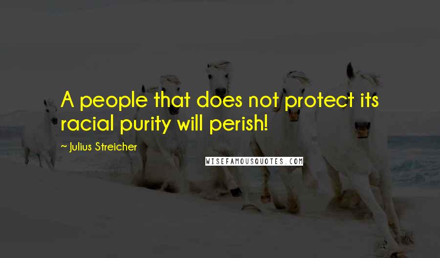 Julius Streicher Quotes: A people that does not protect its racial purity will perish!