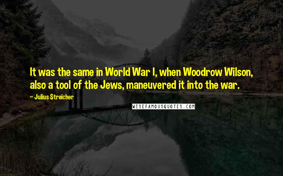 Julius Streicher Quotes: It was the same in World War I, when Woodrow Wilson, also a tool of the Jews, maneuvered it into the war.