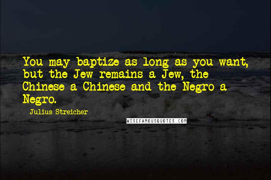 Julius Streicher Quotes: You may baptize as long as you want, but the Jew remains a Jew, the Chinese a Chinese and the Negro a Negro.