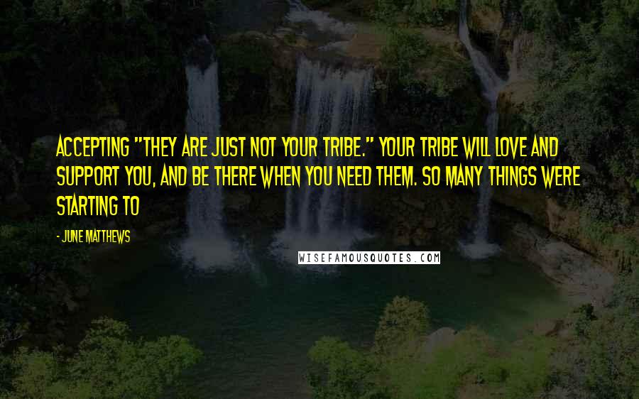 June Matthews Quotes: accepting "They are just not your tribe." Your tribe will love and support you, and be there when you need them. So many things were starting to
