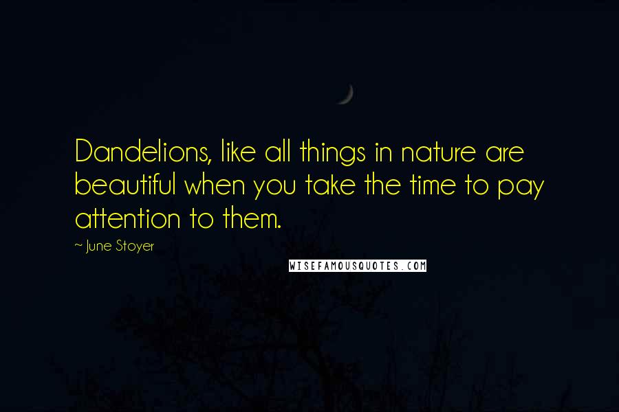 June Stoyer Quotes: Dandelions, like all things in nature are beautiful when you take the time to pay attention to them.