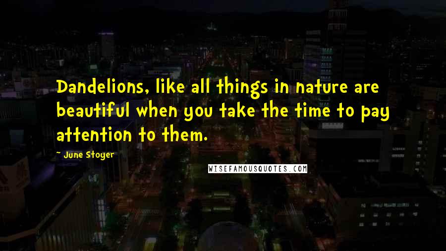 June Stoyer Quotes: Dandelions, like all things in nature are beautiful when you take the time to pay attention to them.