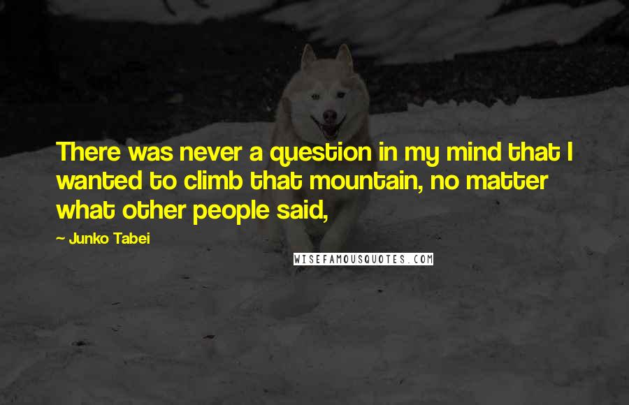 Junko Tabei Quotes: There was never a question in my mind that I wanted to climb that mountain, no matter what other people said,