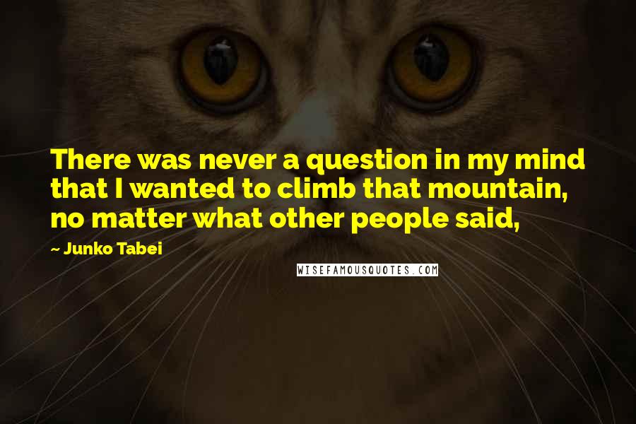 Junko Tabei Quotes: There was never a question in my mind that I wanted to climb that mountain, no matter what other people said,
