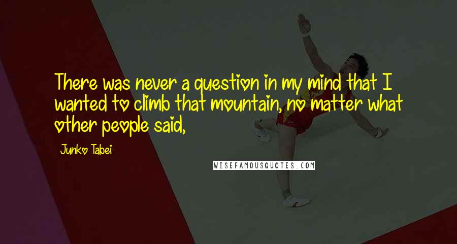 Junko Tabei Quotes: There was never a question in my mind that I wanted to climb that mountain, no matter what other people said,