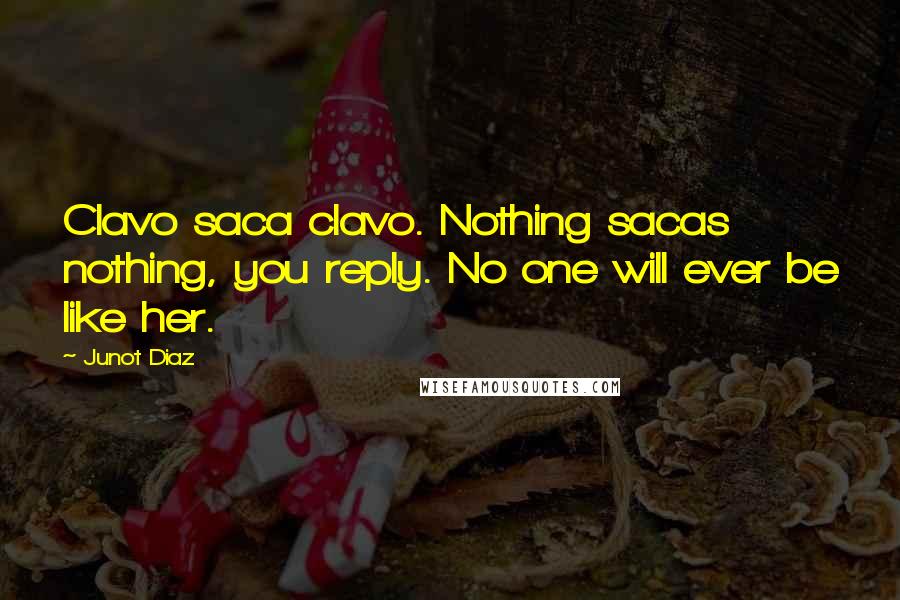 Junot Diaz Quotes: Clavo saca clavo. Nothing sacas nothing, you reply. No one will ever be like her.