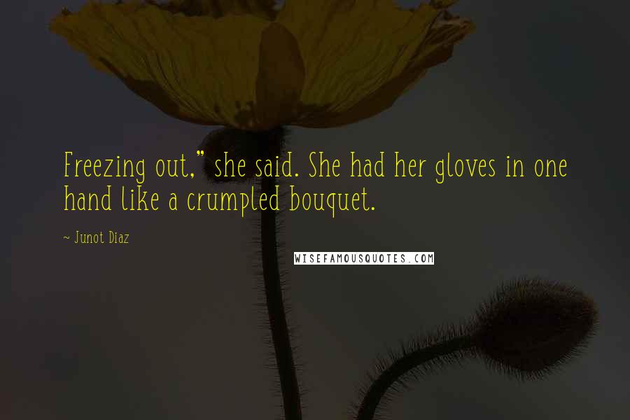 Junot Diaz Quotes: Freezing out," she said. She had her gloves in one hand like a crumpled bouquet.