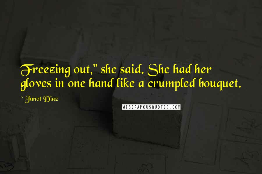 Junot Diaz Quotes: Freezing out," she said. She had her gloves in one hand like a crumpled bouquet.