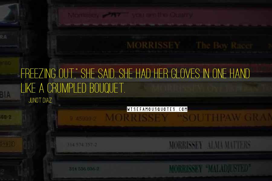 Junot Diaz Quotes: Freezing out," she said. She had her gloves in one hand like a crumpled bouquet.