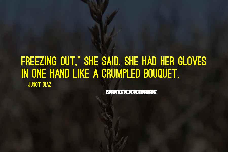 Junot Diaz Quotes: Freezing out," she said. She had her gloves in one hand like a crumpled bouquet.