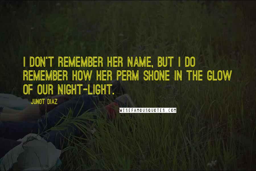 Junot Diaz Quotes: I don't remember her name, but I do remember how her perm shone in the glow of our night-light.